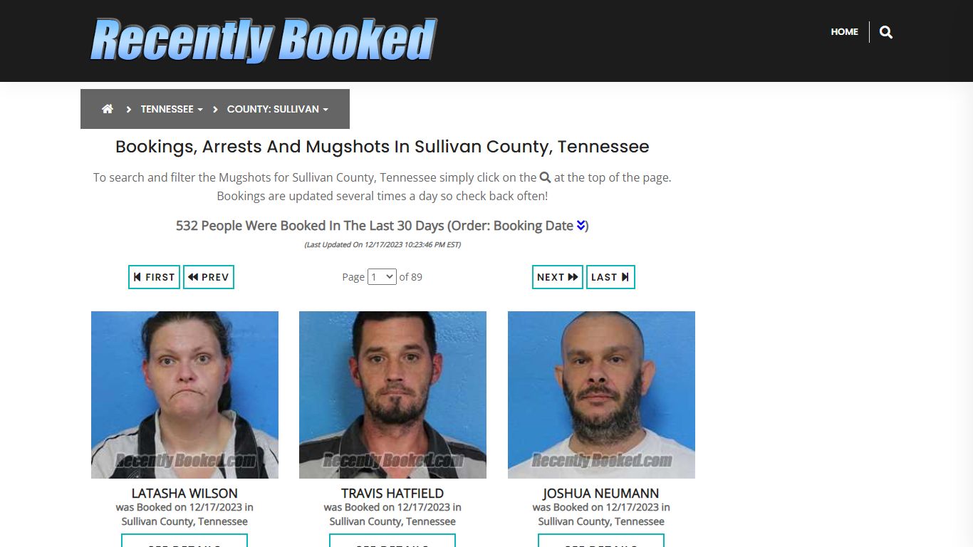 Bookings, Arrests and Mugshots in Sullivan County, Tennessee